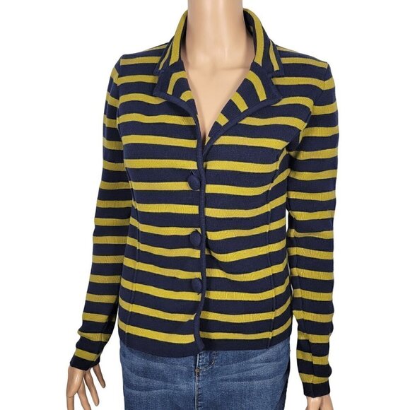 Audrey & Grace Women's Green and Navy Striped 100% Cotton Blazer Size M - Picture 1 of 10